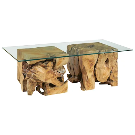 Wood Cocktail Table with glass Top